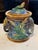 Gorgeous 19th century Majolica pottery tobacco jar, attr. to Onnaing Mfg Co., France. Elephant and corn motif; vibrant,...