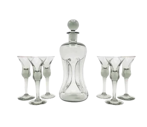 Decanter and Cordial Glasses in Grey Smoked Glass from Holmegaard Denmark, 1950s, Set of 7