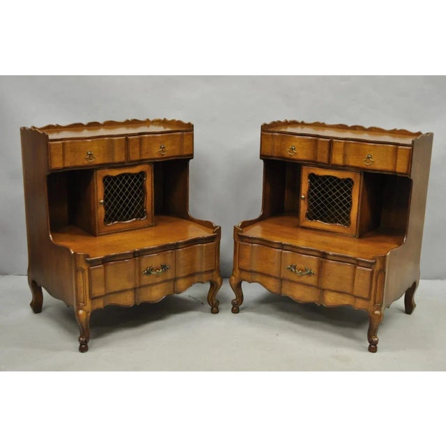 Vintage French Country Provincial Walnut Fruitwood Step Nightstands - A Pair For Sale - Image 12 of 12