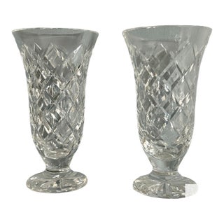 Vtg. Waterford Pair of Crystal Footed Kinsale 7" Bud Flower Vase For Sale