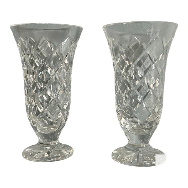 Vtg. Waterford Pair of Crystal Footed Kinsale 7" Bud Flower Vase For Sale
