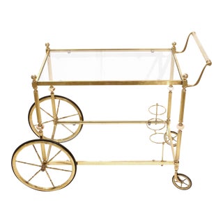 Circa 1920's-30s Anglo-French Brass & Glass Drinks Trolley For Sale