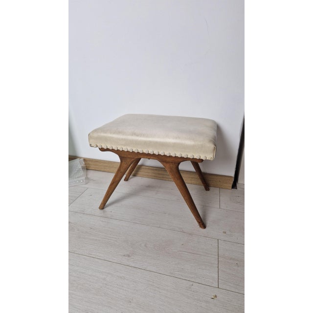 1950s Ottoman in Light Wood with Eco-Leather Upholstery, 1950s For Sale - Image 5 of 9