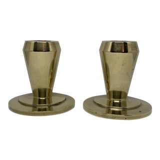 Modernist Heavy Brass Candle Taper Holders - a Pair For Sale