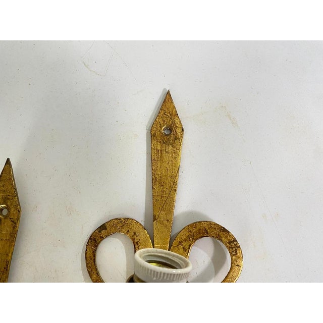 Gold French Gilt Iron Sconces, 20th Century, Set of 2 For Sale - Image 8 of 15