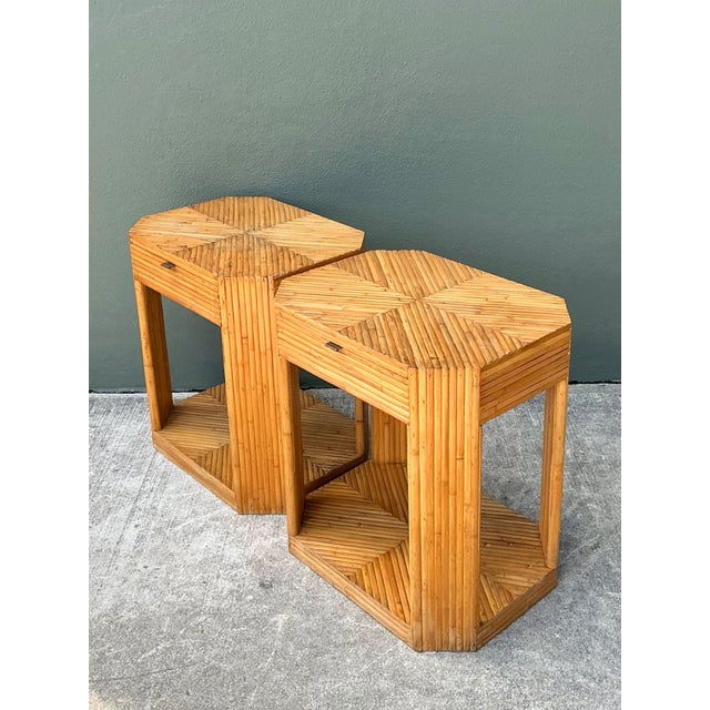 Vintage Rattan Hexagonal Night Stands - A Pair For Sale - Image 11 of 12