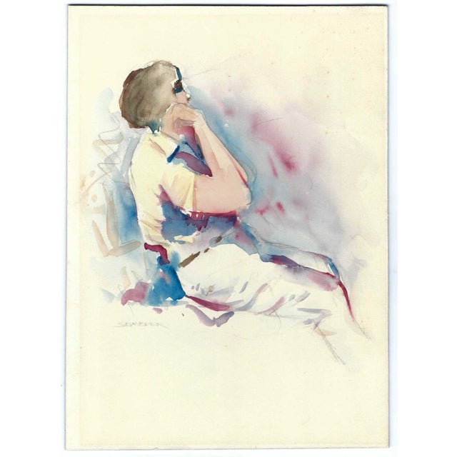 Figurative 1960s Arthur Sembler Watercolor of a Lady For Sale - Image 3 of 3