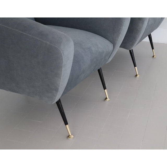 Set of Italian Armchairs in Blue Grey Velvet, 1950s For Sale - Image 13 of 18