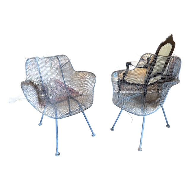 Pair of Vintage Mid-Century Wire Mesh "Bird" Lounge Chairs For Sale