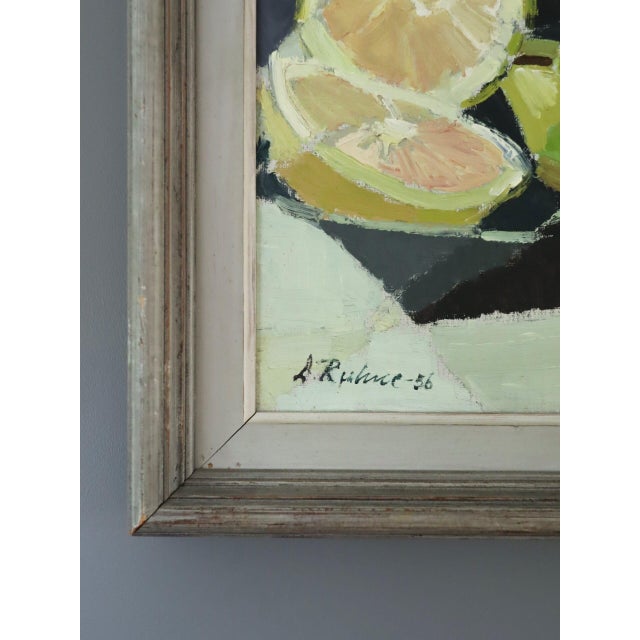 1956 Mid-Century Modern 'Sliced Lemon' Vintage Original Still Life Oil Painting, Framed For Sale - Image 6 of 12