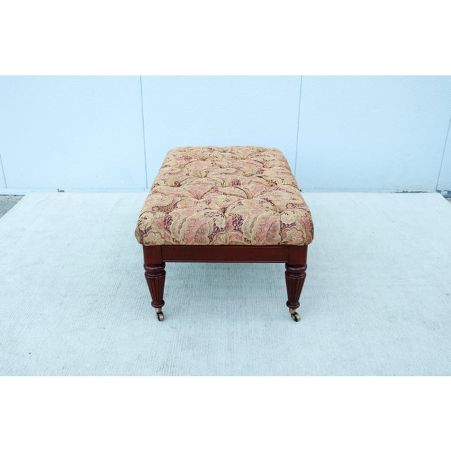Brown Traditional Hickory Chair Button Tufted Cocktail Ottoman Bench on Brass Casters For Sale - Image 8 of 18