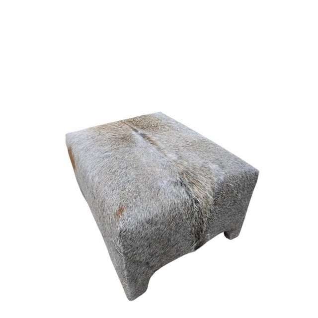 Late 20th Century Vintage Rustic Modern Cowhide Ottoman Newly Reupholstered in Cowhide For Sale - Image 5 of 9