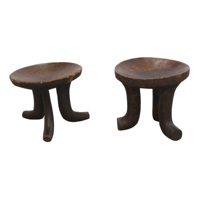 Set of Ethiopian Hand-Carved 3-Legged Oromo Stools, 1890s For Sale