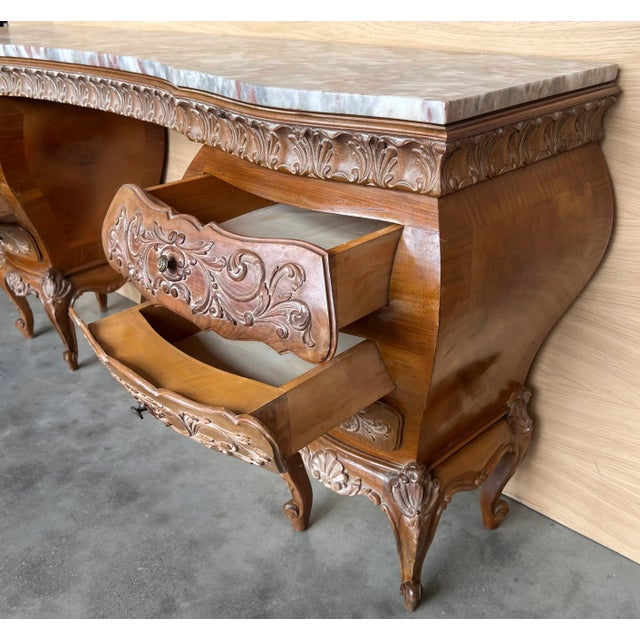 Spanish Baroque Dressing Table in Hand Carved Walnut & Burl, 1940s For Sale - Image 6 of 11