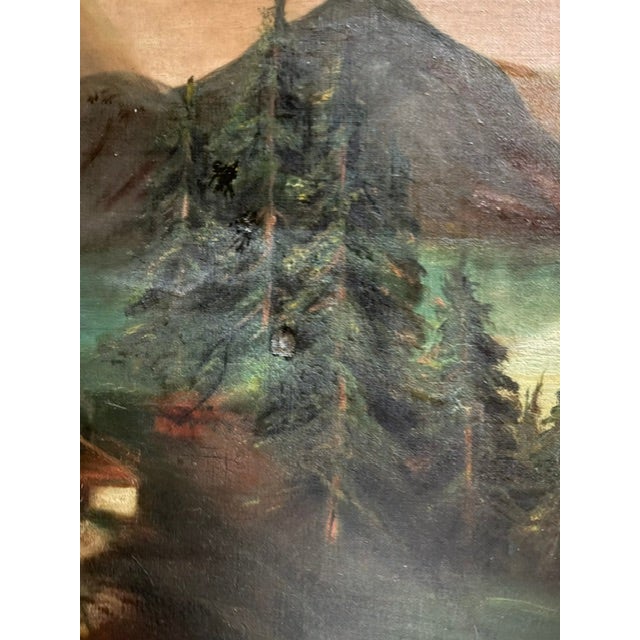 Antique Landscape Painting - Atmospheric Mountains Around a Camp For Sale - Image 12 of 13
