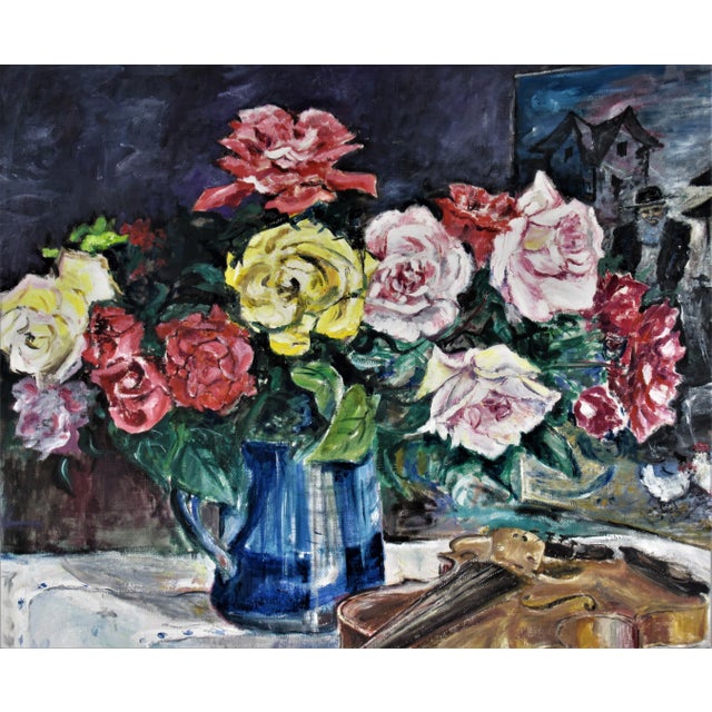 Impressionist Dan Rubinstein, Flowers in a Vase and Violin, 1989 For Sale - Image 3 of 8