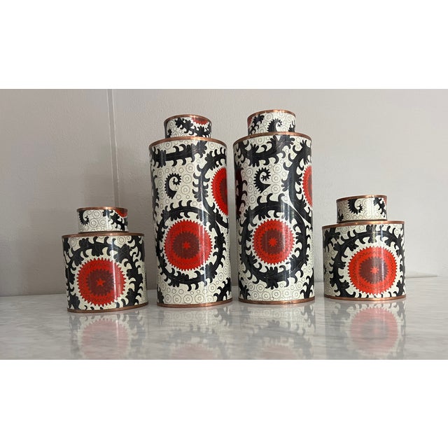 Late 20th Century Vintage Fabienne Jouvin Paris Ouzbek Cloisonné Tea Canister - Large For Sale - Image 5 of 10