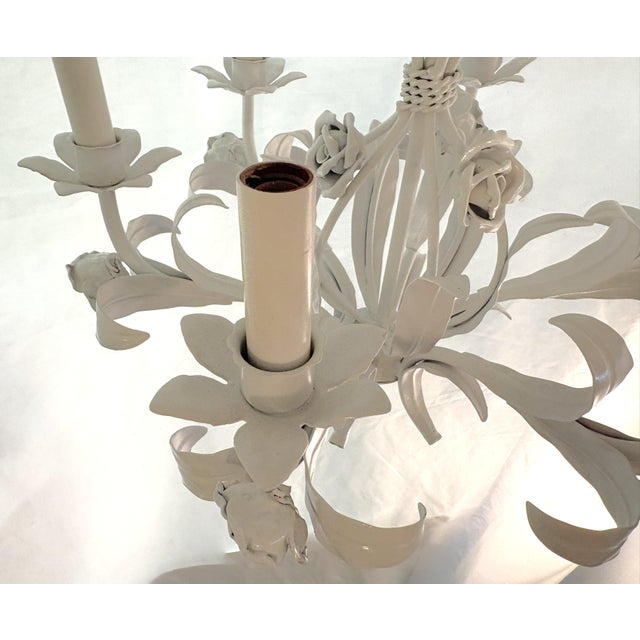 Vintage Tole 6-Light Chandelier With Rose Details For Sale - Image 11 of 18
