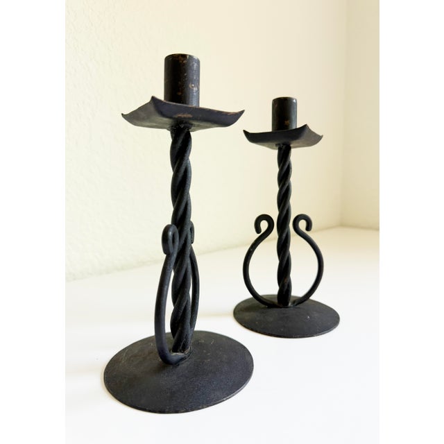 1930s Spanish Revival Wrought Iron Candlesticks, a Pair For Sale In Sacramento - Image 6 of 9