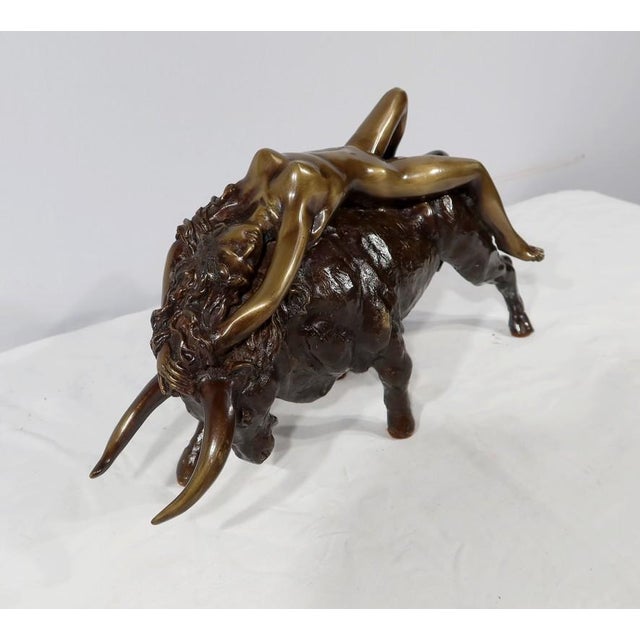 Proof in bronze with brown patina and medal patina signed Majera. This powerful work from Greek mythology, depicts the...