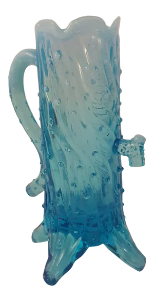 Antique 1900s Northwood Blue Opalescent Glass Town Pump Creamer