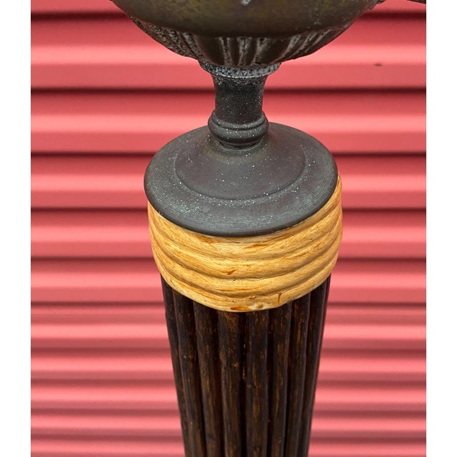 Mid 20th Century Mid-Century Organic Modern Pencil Bamboo Bentwood Floor Lamp With Tray Table Two Available For Sale - Image 5 of 6