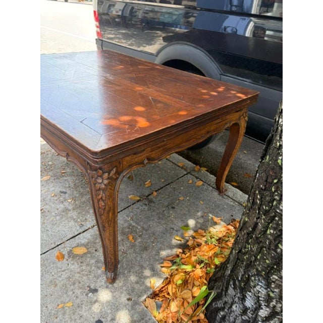 Large Antique French Provincial Louis XV–Style Oak Drawer-Leaf Dining Table 106 L For Sale In West Palm - Image 6 of 8