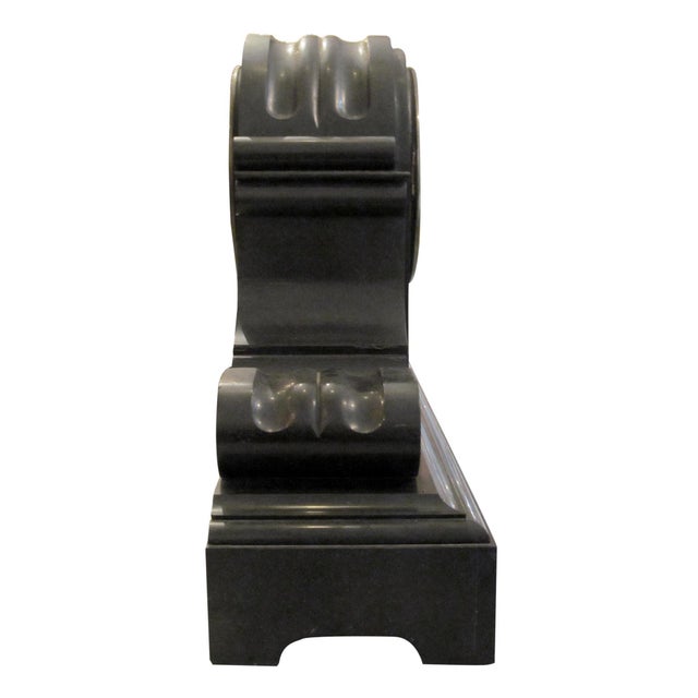 Antique Victorian Black Slate Malachite Mantel Clock For Sale - Image 4 of 6