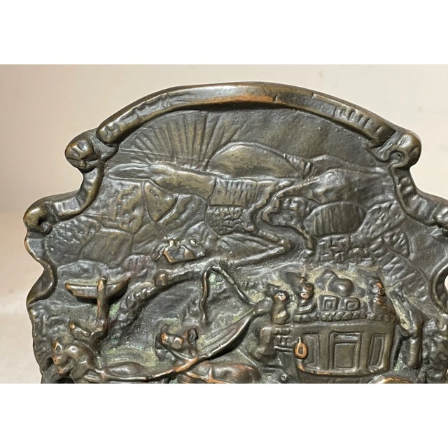 Pair of Antique Armor Bronze Clad Ye Ols Coaching Days Horse and Buggy Bookends For Sale - Image 9 of 11