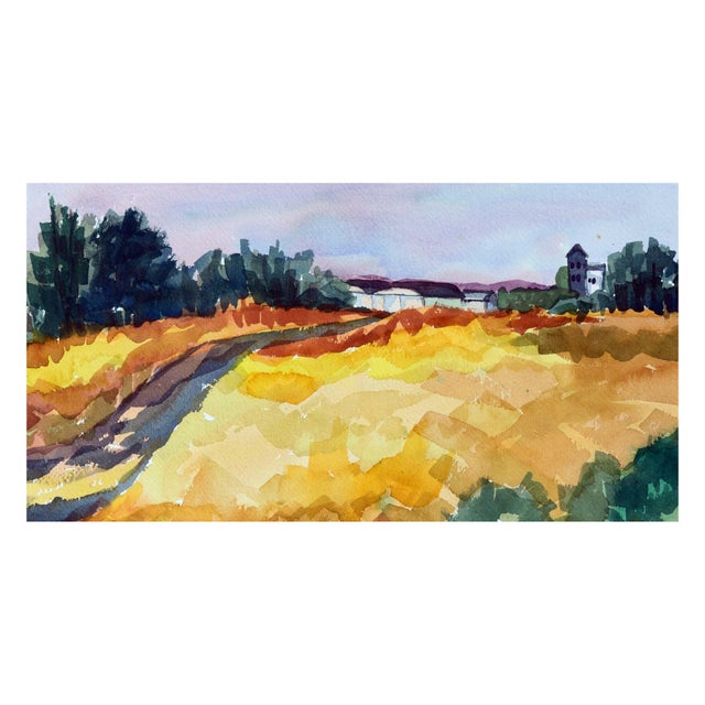 Vibrant watercolor painting of a house at the end of a hill by Doris Ann Warner (American, 1925-2010). Doris Ann Warner...