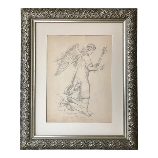 Antique 19th C. Drawing of an Angel Dated 1885 For Sale