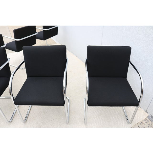 Ludwig Mies Van Der Rohe Brno Tubular Chairs in Black Fabric by Gordon - Set of 6 For Sale - Image 16 of 18