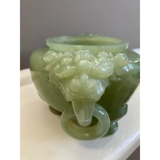 Chinese Antique Solid Jade Handcarved Footed Bowl For Sale - Image 3 of 9