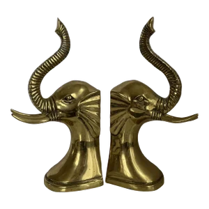 Vintage Brass Elephant Bookends - a Pair