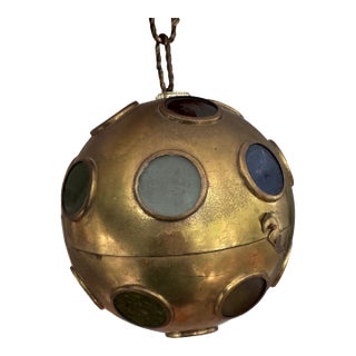 Mid Century Modern Brass and Glass Early Disco Ball Light For Sale