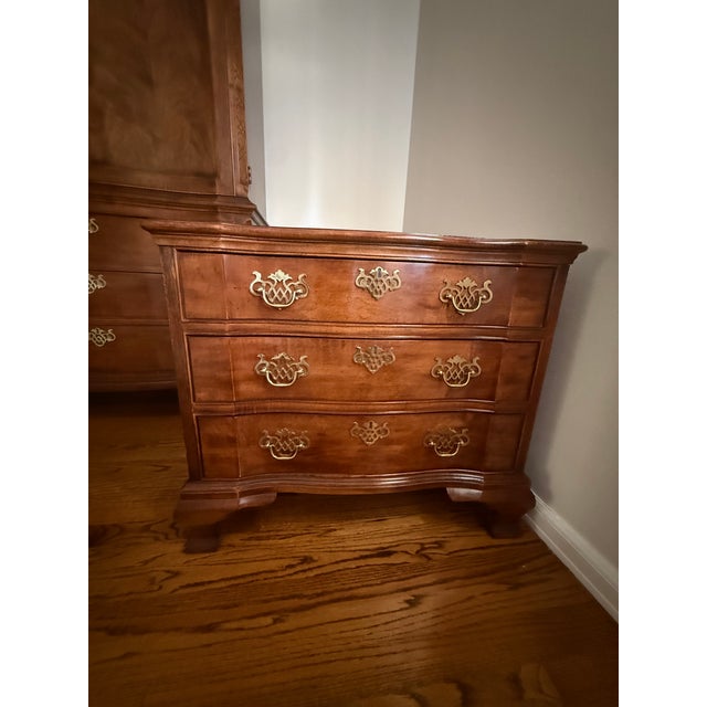 Chippendale 1970s Henredon Mahogany Burlwood Aston Court Suite - Armoire and Nightstand For Sale - Image 3 of 9