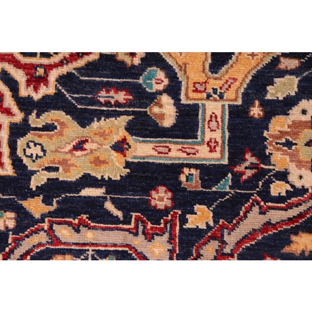Boho Chic Ziegler Blue Red Hand-Knotted Wool Rug - 6'4'' X 9'1'' For Sale - Image 4 of 8