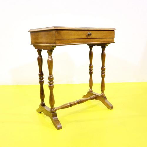 Brown Wooden Worktable with Turned Legs and Drawer For Sale - Image 8 of 8