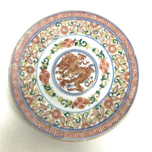 Antique Chinese Dragon Porcelain Plate Marked on Verso For Sale - Image 10 of 10