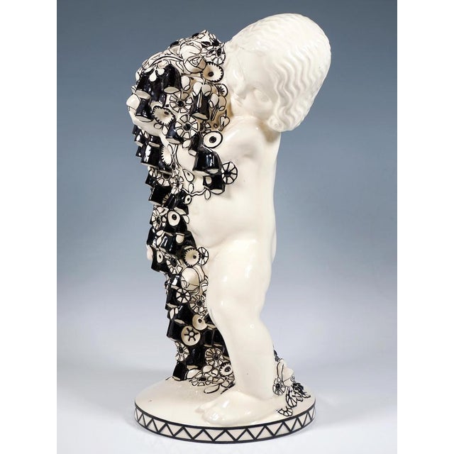 Spring Putto with Flowers attributed to Michael Powolny for Vienna Ceramics, 1910-1912 For Sale - Image 5 of 9