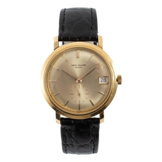 Vintage Patek Philippe Calatrava 35mm 3445 Sapphire 18k Yellow Gold Watch For Sale