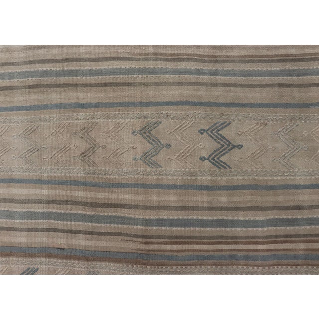Mid 20th Century Turkish Vintage Kilim With Embroidered Motifs in Light Tan, Blue L. Brown For Sale - Image 5 of 11