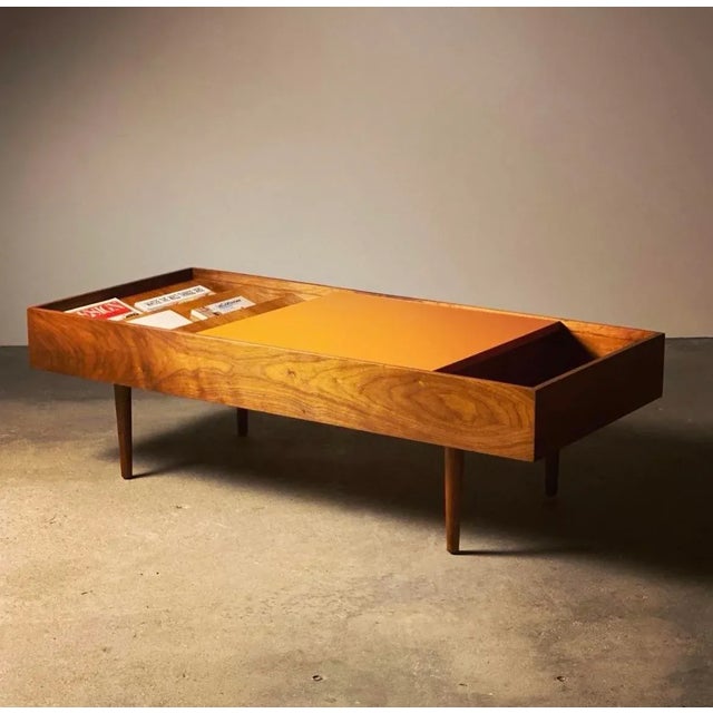 Early Milo Baughman Magazine Coffee Table with sliding, removable panel