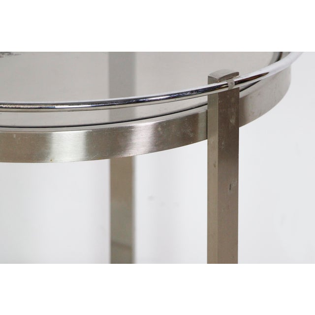 Metal Mid 20th Century European Nickeled Steel Round Tinted Glass Bar Cart For Sale - Image 7 of 9