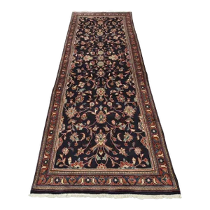 Sarouk Runner 3'7'' X 9'11'' Blue Wool Vintage Traditional Hand-Knotted Rug