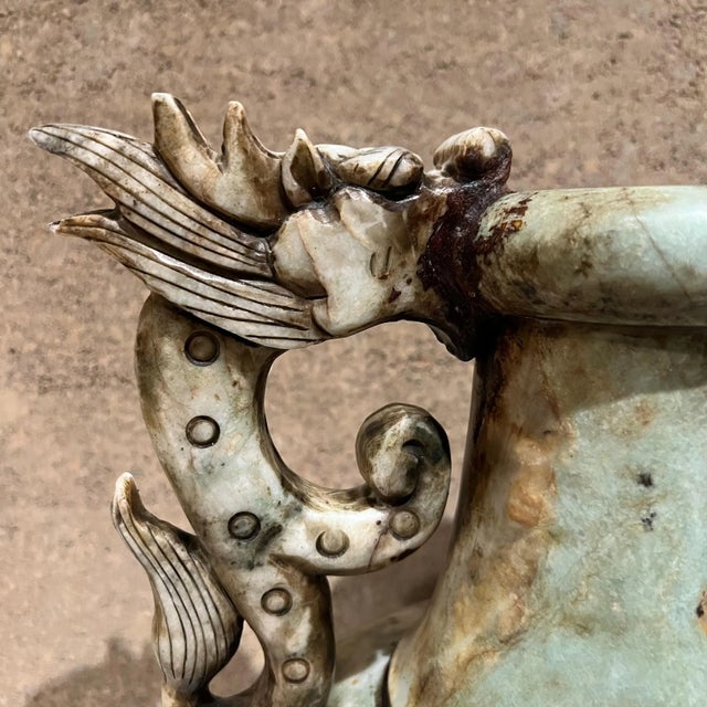 Chinese 1950s Chinese Double Dragon Hand Carved Vase Alabaster Stone For Sale - Image 3 of 12