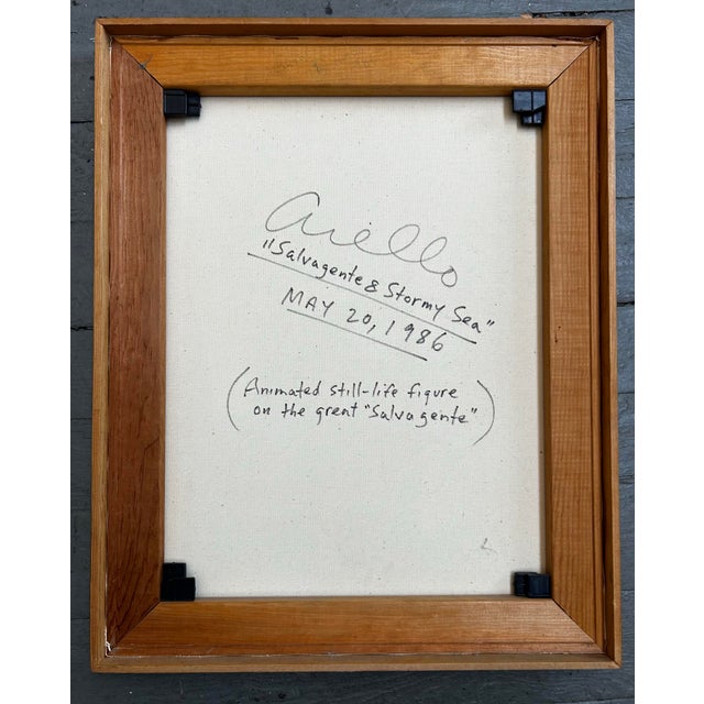 Vintage Surrealist Painting Animated Still Life Figure on Stormy Sea For Sale - Image 4 of 4