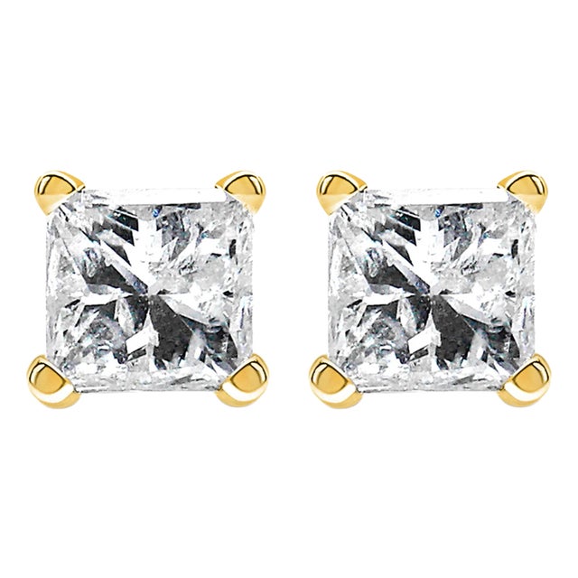 IGI Certified 3/8 Cttw Princess-Cut Square Diamond 4-Prong Solitaire Stud Earrings in 14K Yellow Gol For Sale