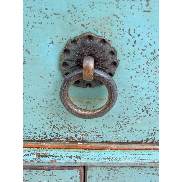 Distressed Turquoise One Drawer Small End Table Nightstand Cabinet For Sale - Image 10 of 12