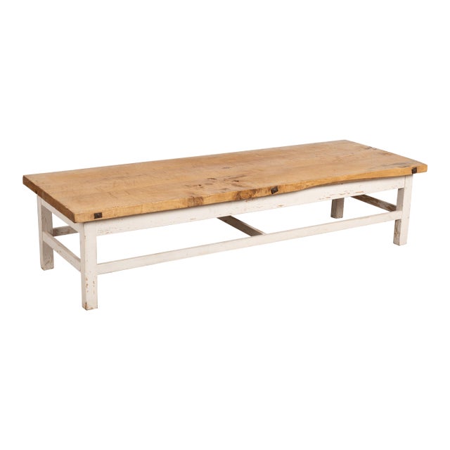 Rustic White 20th Century Pine Farmhouse Coffee Table For Sale